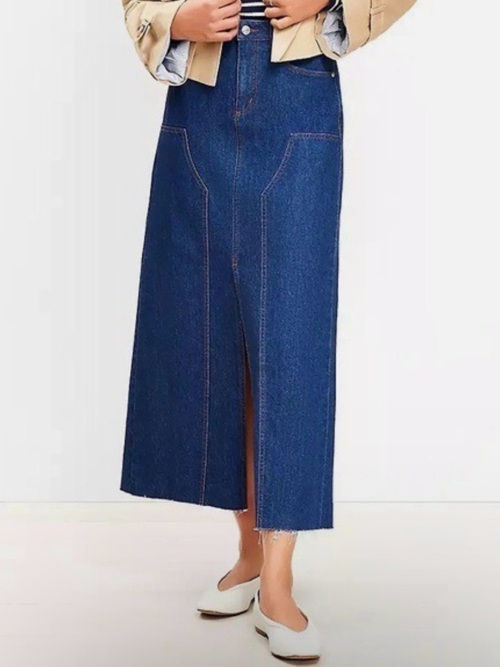 Loft Denim Utility Maxi Skirt Western Carpenter Boho Front Slit Women’s size 6